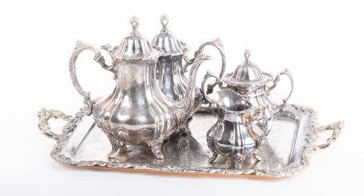 Joy Poole Lancaster Rose Silver Plate Tea Set