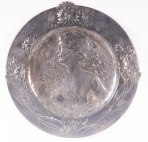 A Large Art Nouveau Plated Silver Wall Plaque