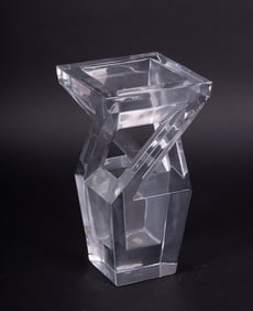 Baccarat Clear Glass Architectural Vase, Signed and Stamped