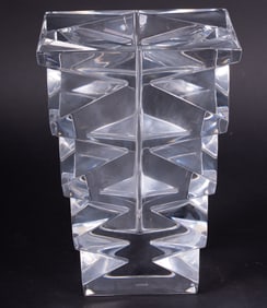 Baccarat Clear Crystal Totem Vase, signed and stamped
