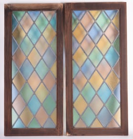 Pair of Leaded Glass Window Panels