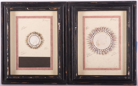 Two Grand Tour Style Florentine Portrait Medallions Surrounded by Seashells