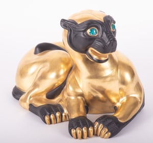 Manifattura Porcellane Artistica Gilded and Glazed Porcelain Panther, circa 1970s
