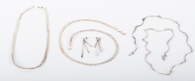 Sterling Silver Braided Herringbone Necklaces along with a Chain and Earrings