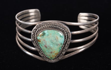 Native American Cuff Bracelet with Green Turquoise