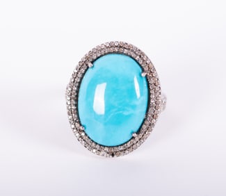 Sterling Silver Sleeping Beauty Turquoise and Diamond Ring