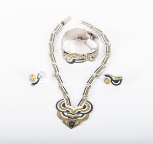 Rare Margot de Taxco Enameled Sterling Silver Jewelry Suite