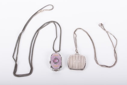 Antique Guilloche Enamel Locket along with a Sterling Silver Locket
