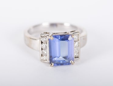 A 14K White Gold, Tanzanite and Diamond Ring