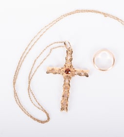 Vintage 14k Yellow Gold Cross along with a 10k Baby Ring