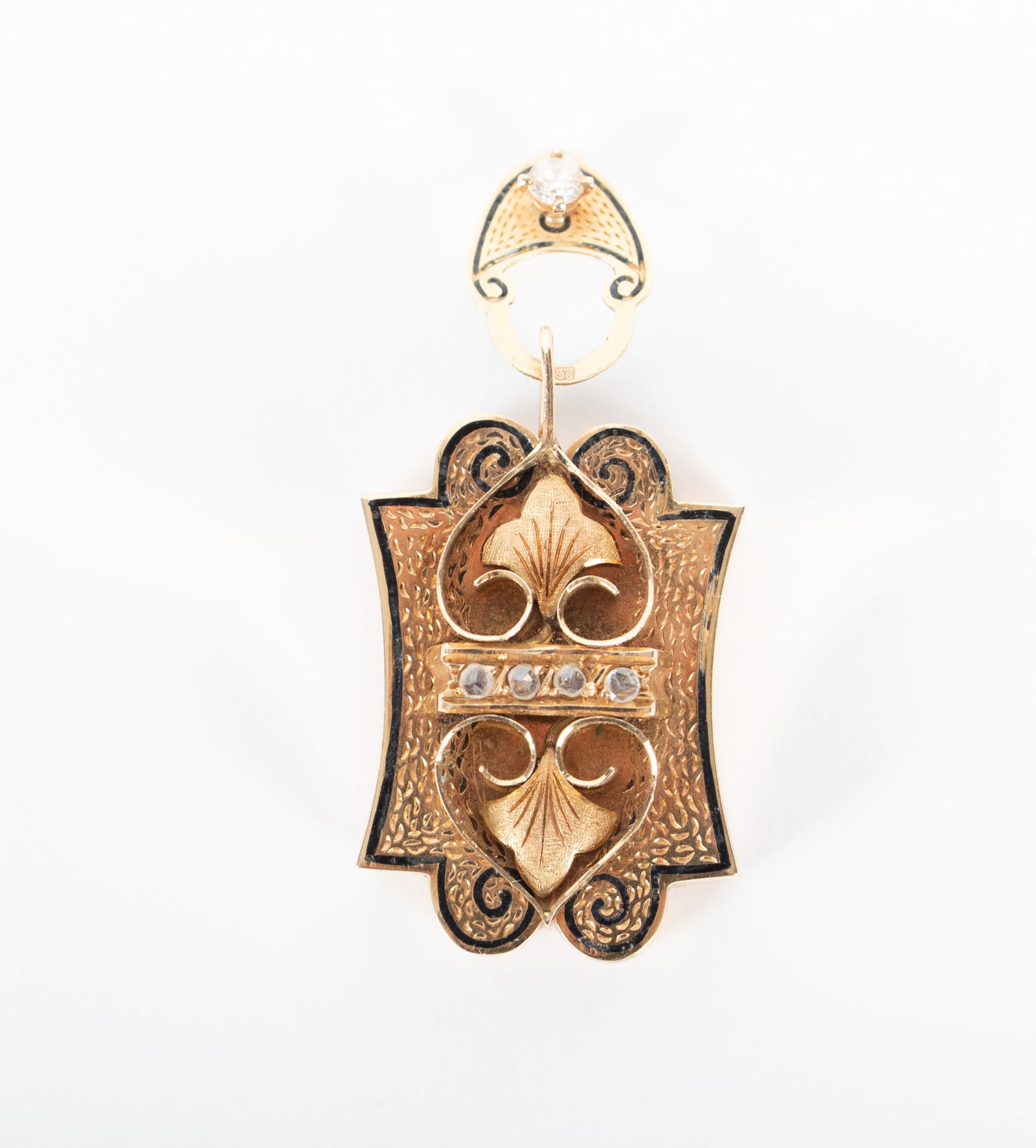 Victorian Ladies Watch Chain Slide 14K Yellow Gold w/Diamonds (1 of 3)