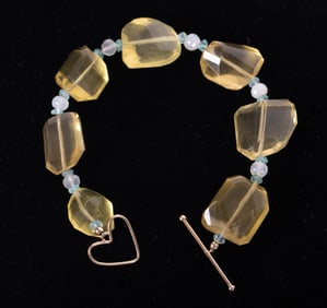 Lemon Quartz Bead Bracelet with 14K Yellow Gold Clasp