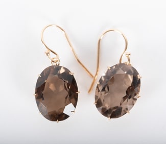 14K Yellow Gold Smokey Topaz Drop Earrings