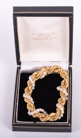 Italian K18 Yellow Gold Texture Twist Design Bracelet