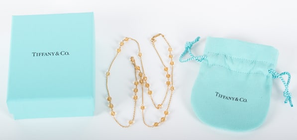 Tiffany & Co Faceted Citrine Beads 18K Yellow Gold Necklace