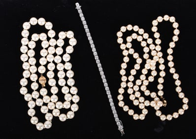 Vintage Marvella Simulated Pearl Necklace Together with Simulated Pearl Necklace and Sterling Silver