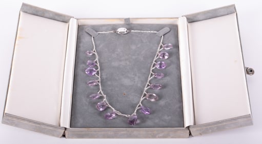 Designer Necklace with Faceted Amethyst and Rock Crystal