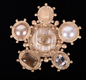 Chanel Style Tweet Brooch with Faux Pearls and Rhinestones