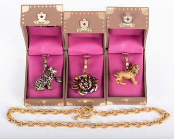 Jay Strongwater Gold Tone Toggle Chain with three Jay Strongwater Charms