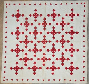Red Heart Applique Quilt 1880's