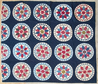 Mariner's Compass on Georgetown Circle Quilt Late 19th, Early 20th Century