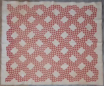 Red Ocean Waves Quilt 1920, American