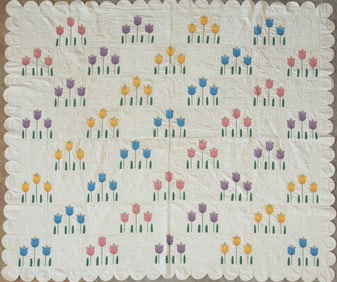Applique Tulip Quilt 1950's, American