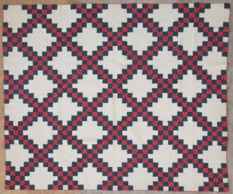 Red, White, and Blue Irish Chain Quilt 20th Century