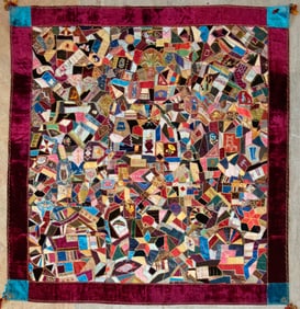Victorian Velvet and Silk Crazy Quilt with Tassels Last Quarter of 19th Century