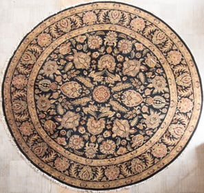 Handwoven Persian Design Circular Carpet.