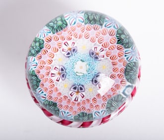 A Drew Ebelhare Miniature Millefiori and Cane Paperweight