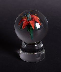 A Fine Lundberg Botanical Paperweight on Stand