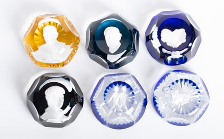 A Collection of Six Baccarat Sulphide Paperweights