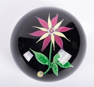 A Baccarat Yellow and Red Botanical Lampwork Paperweight
