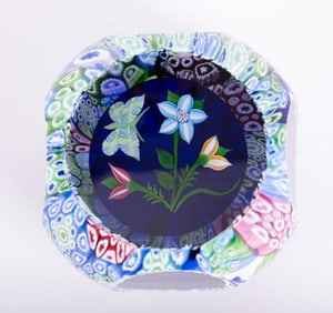 A John Deacons Millefiori Overlay and Botanical Paperweight