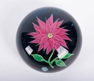 A Baccarat Red Botanical Lampwork Paperweight