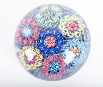 A Baccarat Seven Rondels Millefiori Paperweight