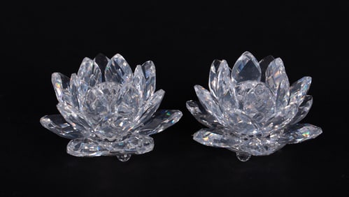 Pair Swarovski Crystal Waterlily Candleholders