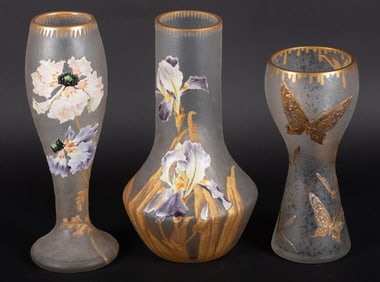 Three Fine Mont Joye Art Glass Vases
