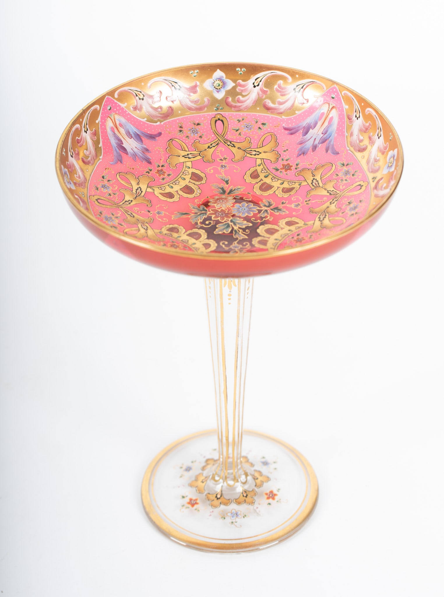 A Moser Cranberry and Clear Enameled Glass Compote (1 of 4)