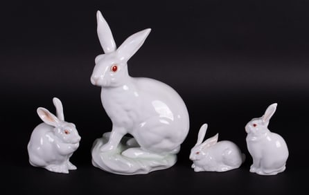 A Collection of Four Herend White Rabbits