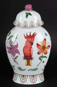A Lynn Chase Parrots of Paradise Covered Vase