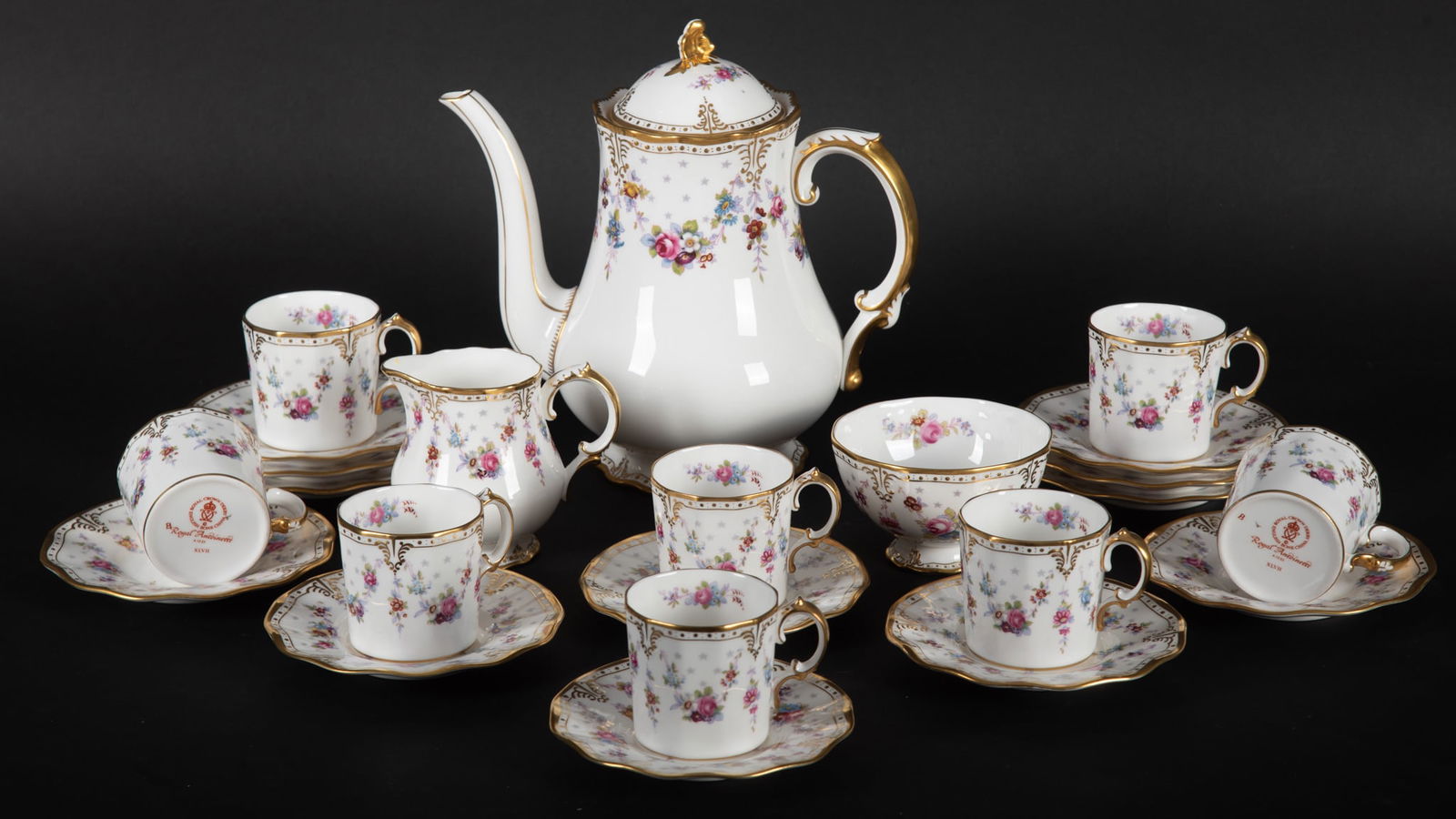 A Royal Crown Derby Porcelain Coffee Service, Royal Antoinette (1 of 5)