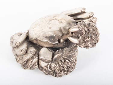 A Large Silvered Metal Sculpture of a Crab