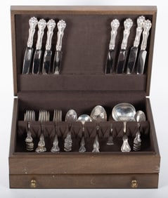 A Sterling Silver Flatware Service for 8, George and Martha Washington by Westmoreland