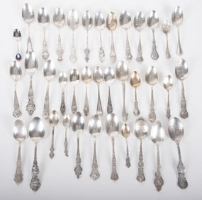 Large Collection of Sterling Silver Souvenir Spoons