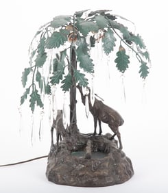 A Vintage Spelter Table Lamp with Two Elk