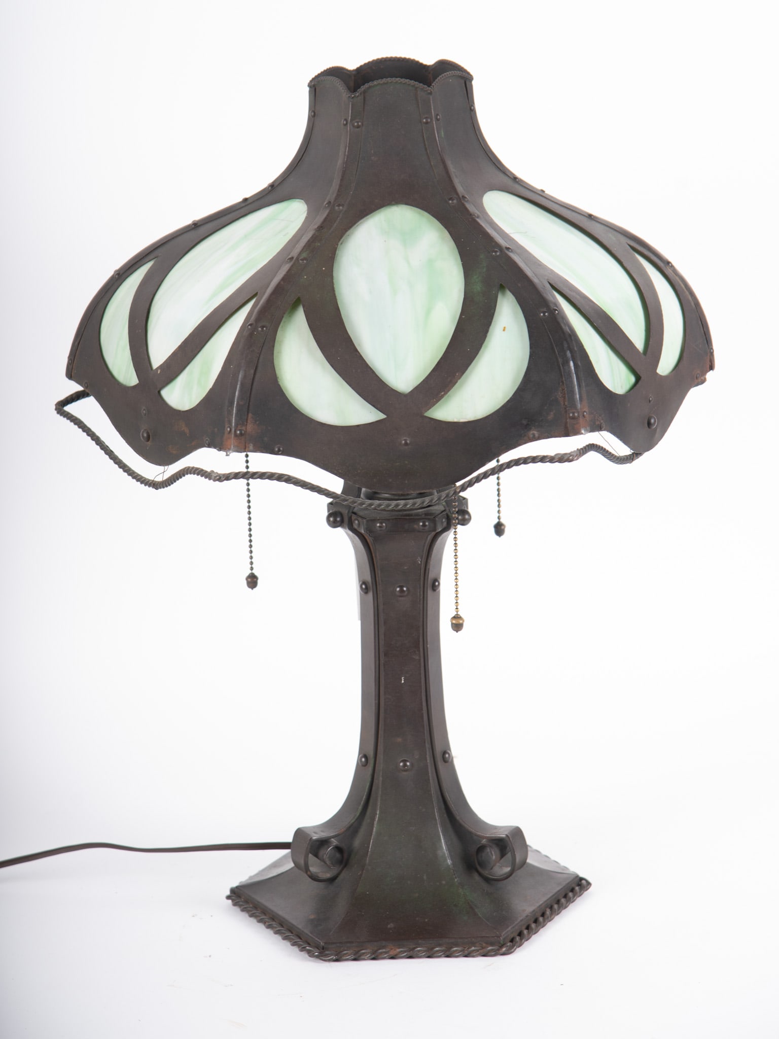 A Bradley and Hubbard Arts and Crafts Glass and Patinated-Metal Table Lamp (1 of 5)