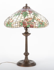 An Antique Wilkinson Leaded Glass Trumpet Vine Table Lamp
