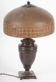 A Handel Arts and Crafts Table Lamp with Mosserine Shade